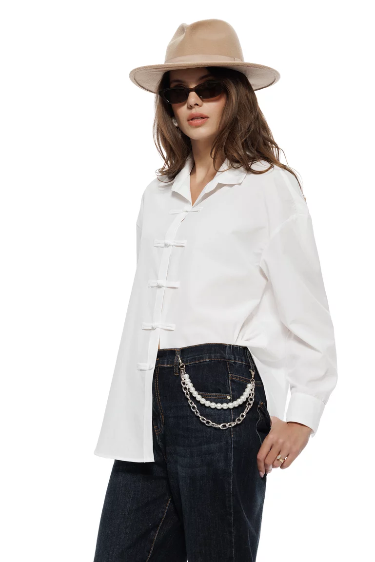 Blugi dama premium indigo croi boyfriend sirag detasabil cu perle picture - 2
