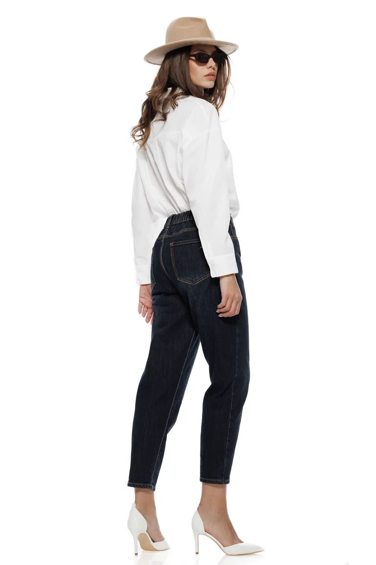 Blugi dama premium indigo croi boyfriend sirag detasabil cu perle picture - 5