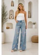 Blugi dama premium summer 2026 wide leg cu imprimeu floral