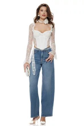 Blugi dama premium wide fashion trend 2026 esarfa dantela si perle