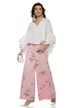 Blugi dama roz extralong wide cu imprimeu floral talie inalta