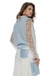 Blugi dama wide premium cloud dancer 2026 elastic cu buzunre baby blue cu strassuri