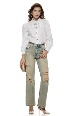 Blugi dama wide premium patinati cu rupturi