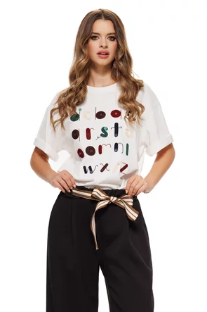 Bluza dama alba casual din bumbac cu broderie si nasturi