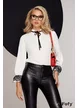 Bluza dama alba eleganta cu volane de dantela neagra la maneci si jnurulet la gat