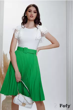 Bluza dama alba premium cu volane din dantela si tull