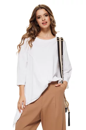 Bluza dama alba premium din bumbac cu croi modern asimetric