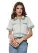 Bluza dama alba premium stil jacheta din vascoza cu contururi din blug 