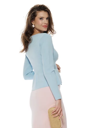 Bluza dama baby blue din vascoza premium cu peplum si accesorii aurii