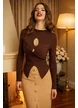 Bluza dama ciocolatie din tricot premium cu decupaje si twist seducator