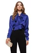 Bluză dama de ocazie Fofy din jakard satinat animal print albastru royal cu esarfa innodata
