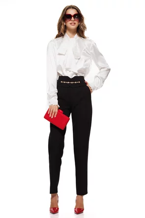 Bluză dama de ocazie Fofy din satin cu esarfa innodata texturata