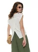 Bluza dama de vara din vascoza alba premium croi petrecut la spate si colier din lemn