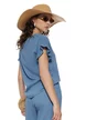 Bluza dama de vara din vascoza premium bluejeans cu volane si colier din lemn