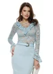 Bluza dama din dantela premium bleu elastica cu volane si decolteu reglabil