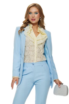 Bluza dama din organza premium galbena dantela si volane