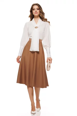 Bluza dama ecru Fofy eleganta cu esarfa plisata si brosa