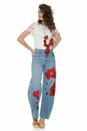 Bluza dama eleganta alba din bumbac cu maneci din dantela premium 