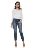 Bluza dama eleganta alba din tricot fin cu anchior dantelat maneci de voal aplicatii de perle si strasuri picture - 2