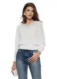 Bluza dama eleganta alba din tricot fin cu anchior dantelat maneci de voal aplicatii de perle si strasuri picture - 1