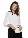 Bluza dama eleganta alba din tricot fin cu maneci de voal jabou fin dantelat cu perle si cristale picture - 1