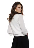 Bluza dama eleganta alba din tricot fin cu maneci de voal jabou fin dantelat cu perle si cristale picture - 2