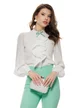 Bluză dama eleganta alba Fofy cu jabou elaborat si funda detasabila verde  menta