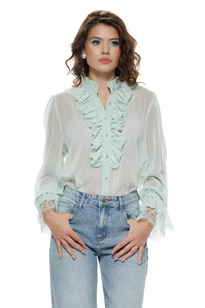 Bluza dama eleganta aqua premium cu jabou si volane din dantela