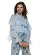 Bluza dama eleganta baby blue din organza premium cu volane funda si maiou
