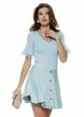 Bluza dama eleganta baby blue din vascoza premium cu contururi din dantela fina