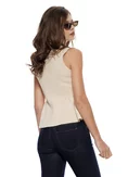 Bluza dama eleganta cu peplum din tricot premium crem guler tunica si brandemburguri brodate picture - 2