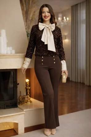 Bluza dama eleganta din catifea cu paiete maro