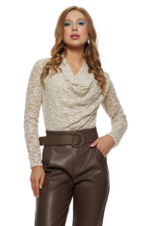 Bluza dama eleganta din dantela ivoire elastica cu decolteu lasat