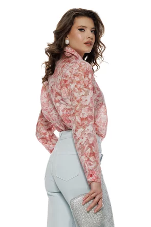 Bluza dama eleganta din jaquard de organza imprimeu floral roz