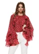 Bluza dama eleganta din matase de tencel bordo cu buline si volane diafane