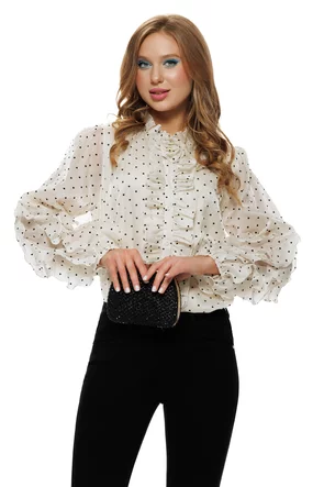 Bluza dama eleganta din organza cloud dancer cu inimioare catifelate si volane