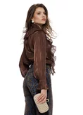 Bluza dama eleganta din organza lichida ciocolatie cu jabou si brosa detasabila picture - 2
