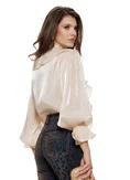 Bluza dama eleganta din organza lichida crem cu jabou si brosa detasabila picture - 2