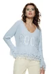 Bluza dama eleganta din tricot premium baby blue cu broderie cu floricele si franjuri