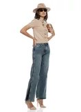 Bluza dama eleganta din tricot premium bej guler tunica si brandemburguri brodate picture - 3