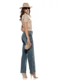 Bluza dama eleganta din tricot premium bej guler tunica si brandemburguri brodate picture - 4