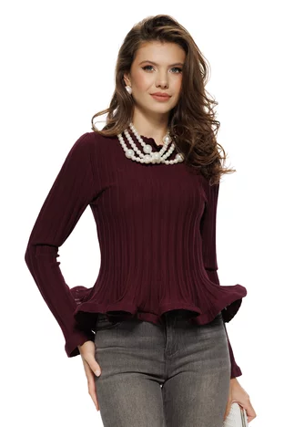 Bluza dama eleganta din tricot premium pruna cu peplum intarit cu rejansa