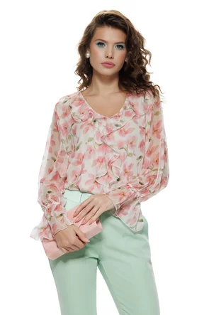 Bluza dama eleganta din voal matasos cu imprimeu floral cristal rose si jabou