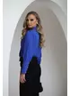 Bluza dama eleganta Fofy albastru royal cu esarfa stilizata si brosa inclusa