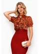 Bluză dama eleganta Fofy din voal animal print bordo cu fir delicat de lurex jabou elaborat si brosa