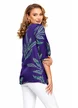 Bluza dama eleganta Fofy si satin premium albastru cu fronseuri asimetrice si imprimeu frunze stilizate
