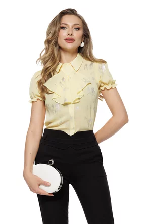 Bluza dama eleganta galbena cu imprimeu argintiu Fofy cu jabou detasabil  si maneca scurta