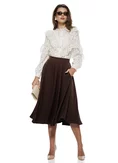 Bluza dama eleganta ivoire din dantela catifelata cu jabou amplu dantelat si nasturi perla picture - 2
