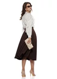 Bluza dama eleganta ivoire din dantela catifelata cu jabou amplu dantelat si nasturi perla picture - 3