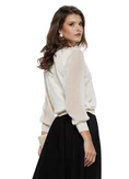 Bluza dama eleganta ivoire din tricot fin cu maneci de voal aplicatii de dantela nasturi perla si fundinta in contrast picture - 2
